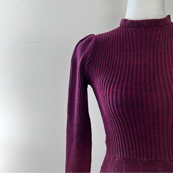 Pamela Love Size S Sweater Shift Dress Maroon Ribbed Mock Neck Long Sleeves - Picture 5 of 14
